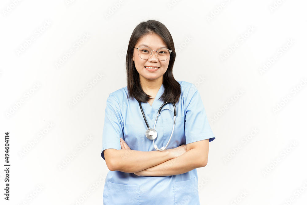 Folding arms and look at camera Of Asian Young Doctor Isolated On White Background Folding arms and look at camera Of Asian Young Doctor Isolated On White Background