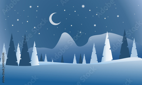 landscape with spruce forest crescent moon