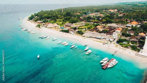 beautiful boats. Aerial view of boats in Nusa Penida island