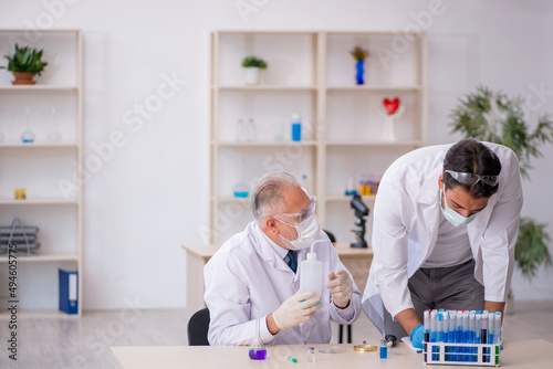 Fototapeta Naklejka Na Ścianę i Meble -  Two male chemist working at the lab