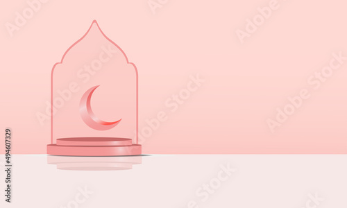 3d vector Islamic display podium decoration background with with pastel pink base for ramadan, eid sale banner © azis