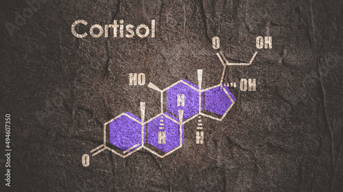 Structural formula of human steroid cortisol hormone photo