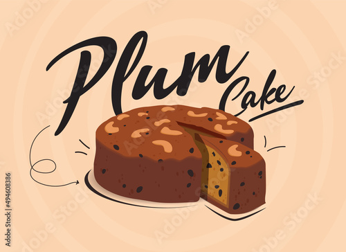 Plum Cake illustration decorated with cashew nuts