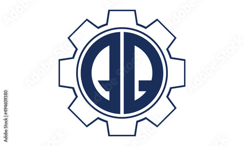 QQ two letter monogram type mechanical | industrial | engineering  creative initials letter with gear icon logo design vector template.