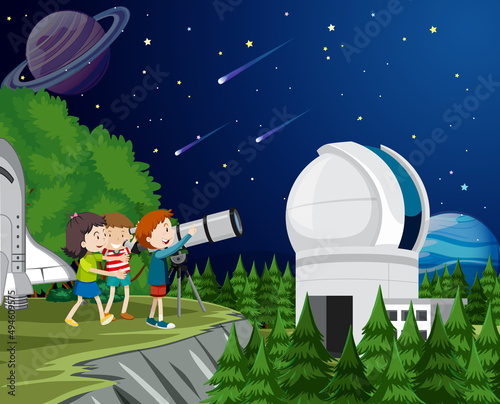 A Kids Looking at the planet with Telescope