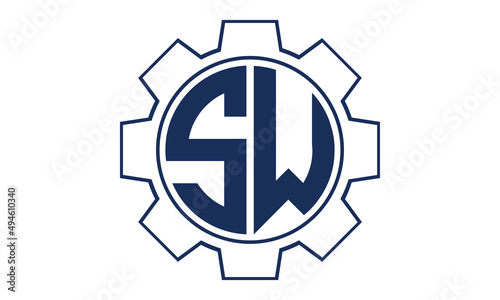 SW two letter monogram type mechanical | industrial | engineering  creative initials letter with gear icon logo design vector template.