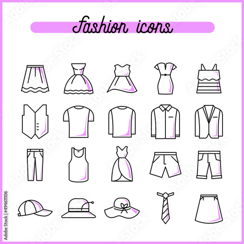 Fashion Icon Set - Minimal Line drawing style