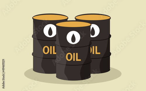 vector hand drawn illustration in flat style - three barrels of oil.