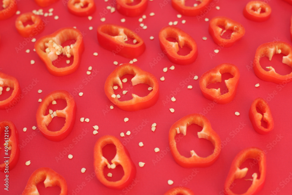 .Red pepper slices .Red pepper slices