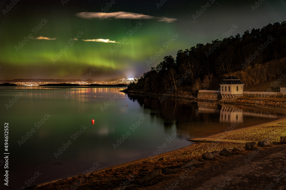 Fototapeta premium The little aurora borealis over Oslo, the capital of Norway