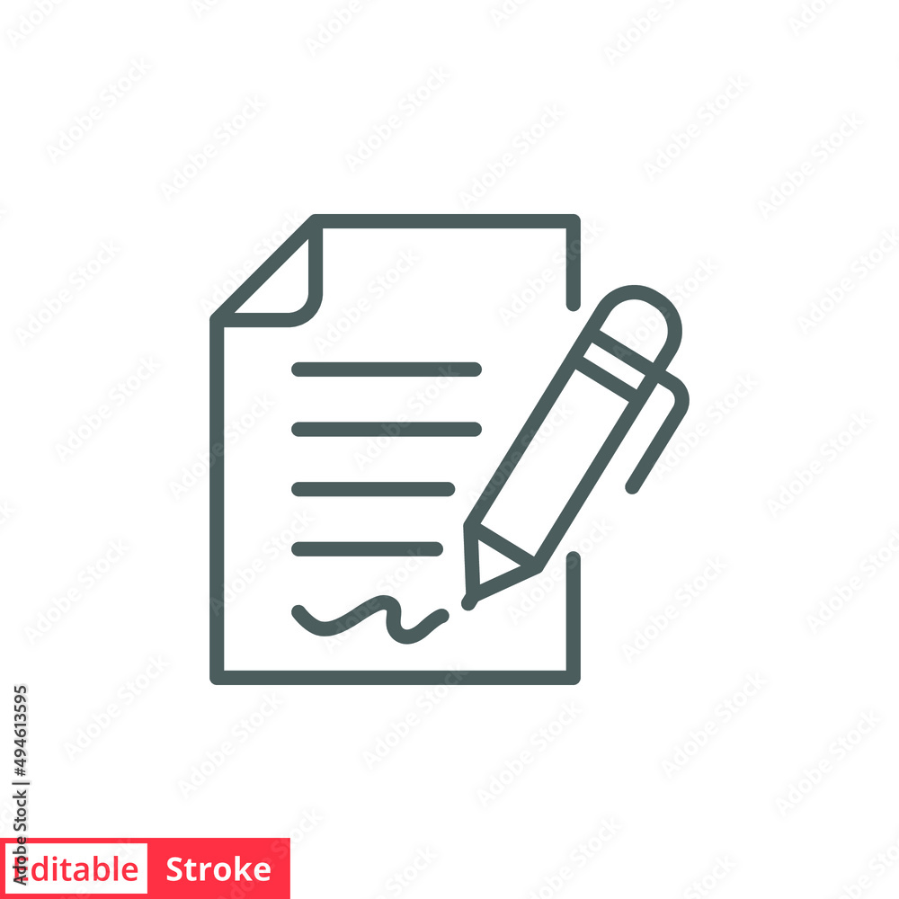 Pen signing contract icon. Simple outline style. Signature, paper, thin line symbol isolated on white background for graphic and web design. Editable stroke EPS 10. Pen signing contract icon. Simple outline style. Signature, paper, thin line symbol isolated on white background for graphic and web design. Editable stroke EPS 10.