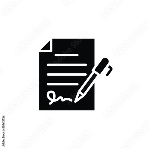 Pen signing contract icon. Simple solid style. Signature, paper, glyph symbol isolated on white background for graphic and web design. EPS 10.