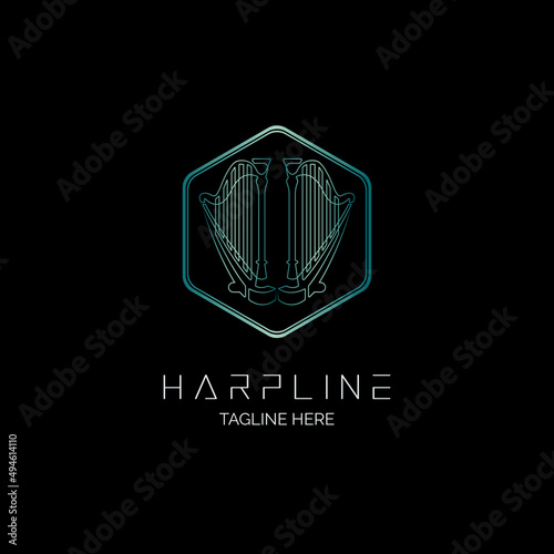 Harp line style logo design template for brand studio music or company and other