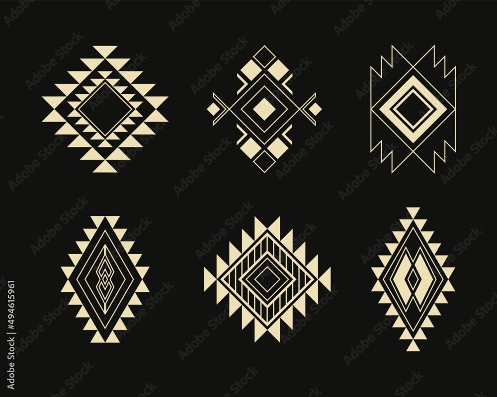 set of tribal decorative elements. Ethnic pattern for textile design. aztec geometric ornament.