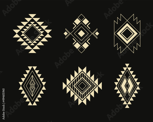 set of tribal decorative elements. Ethnic pattern for textile design. aztec geometric ornament.