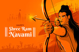 Shri Ram Navami Greeting hands of Lord Rama Holding Big Bow and Arrow
