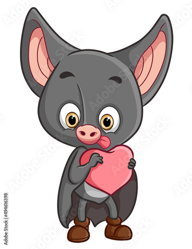 The silly bat is holding the love doll for valentine