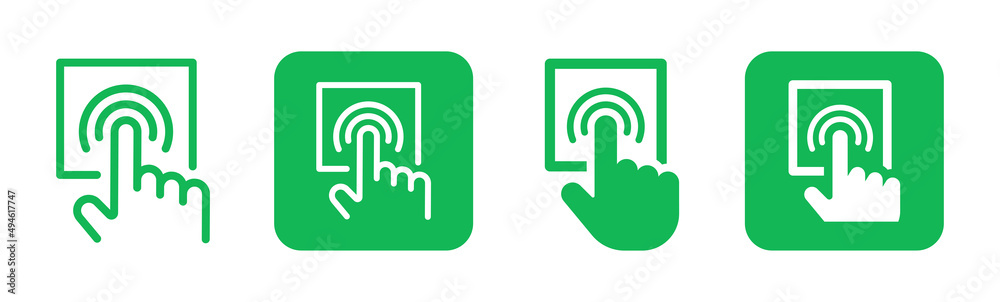 Press button icon collection. Hand pushing button symbol vector illustration. Press button icon collection. Hand pushing button symbol vector illustration.