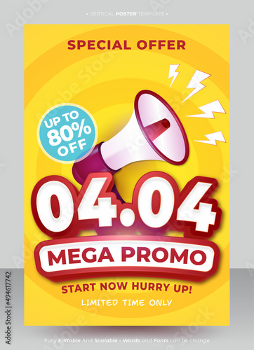 Mega promo at 04.04 sale poster template suitable for business promotion