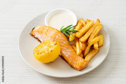 fried salmon fish and chips