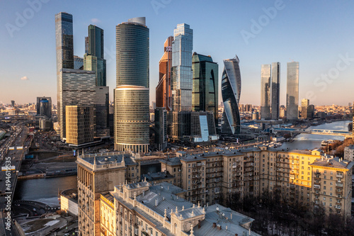 urban industrial landscape in the morning at sunrise shot from a drone  © константин константи