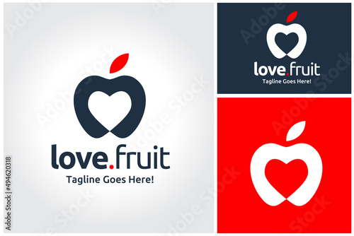 Heart Love with Apple Fruit Simple Modern Icon logo apps design