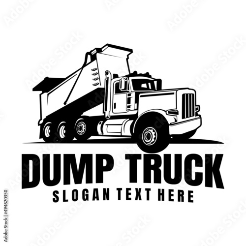 dump truck logo design icon black and white vector	