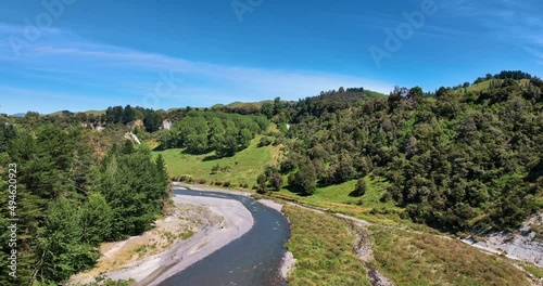 Flight over a picturesque Manawatu valley on a stunning Summer day - NZ photo