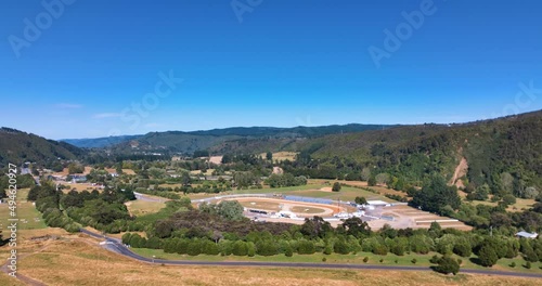 Aerial flies over ridiculous fossil fuel stupidity - Te Marua speedway - NZ photo