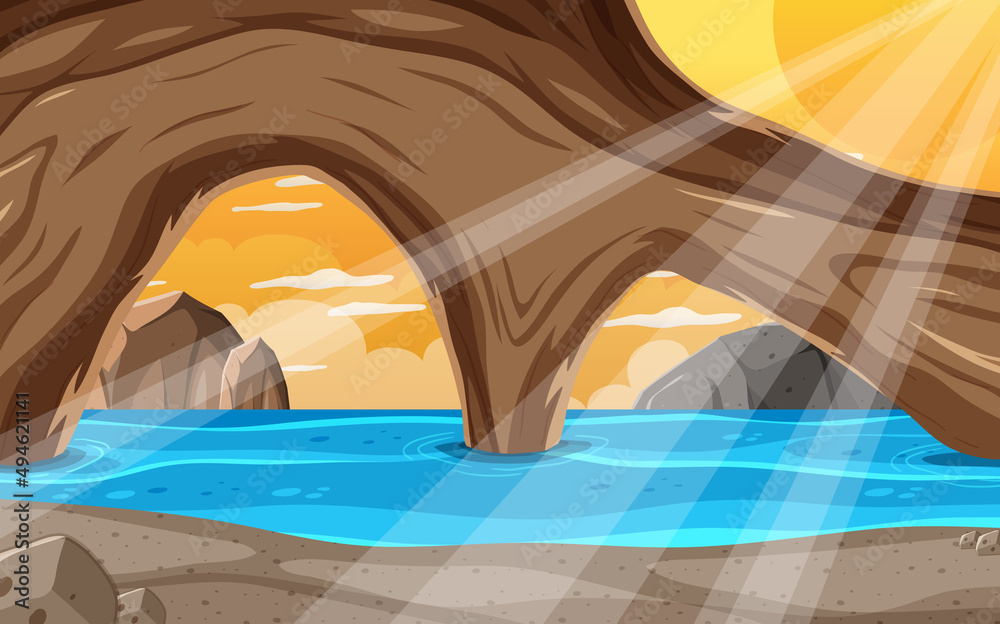Obraz premium Inside cave landscape in cartoon style