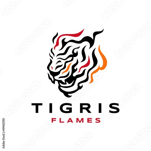 Tiger Fire Flame Tribal Logo Vector Icon Illustration