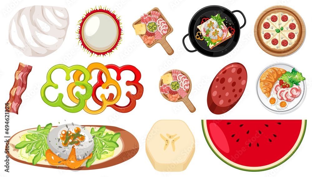 Collection of food ingredients on white background Collection of food ingredients on white background