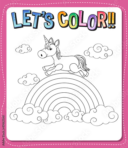 Worksheets template with color time! text and Unicorn outline