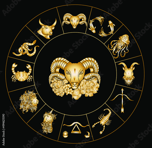 Circle flower of Astrology design.horoscope circle with signs of zodiac set vector.signs such as a aries, taurus, gemini, cancer, leo, virgo, libra, scorpio, sagittarius, capricorn,aquarius, pisces.