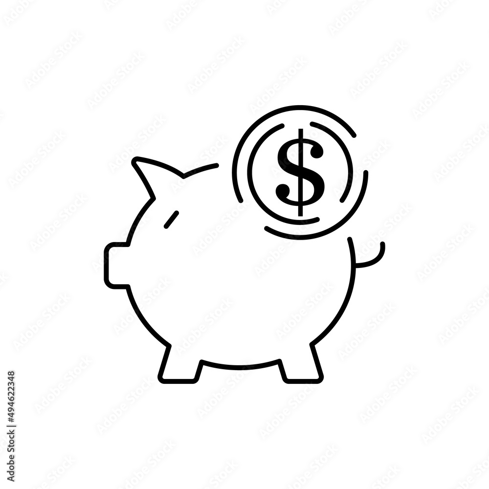 Money box line icon. Finance and pig dollar sign Money box line icon. Finance and pig dollar sign
