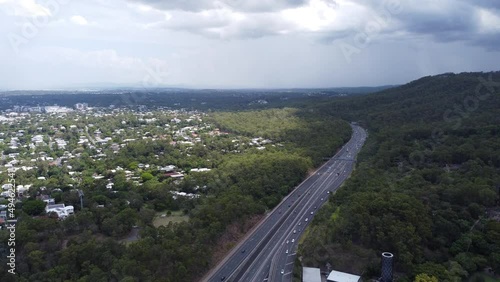 Highway in the mountains with traffic flow