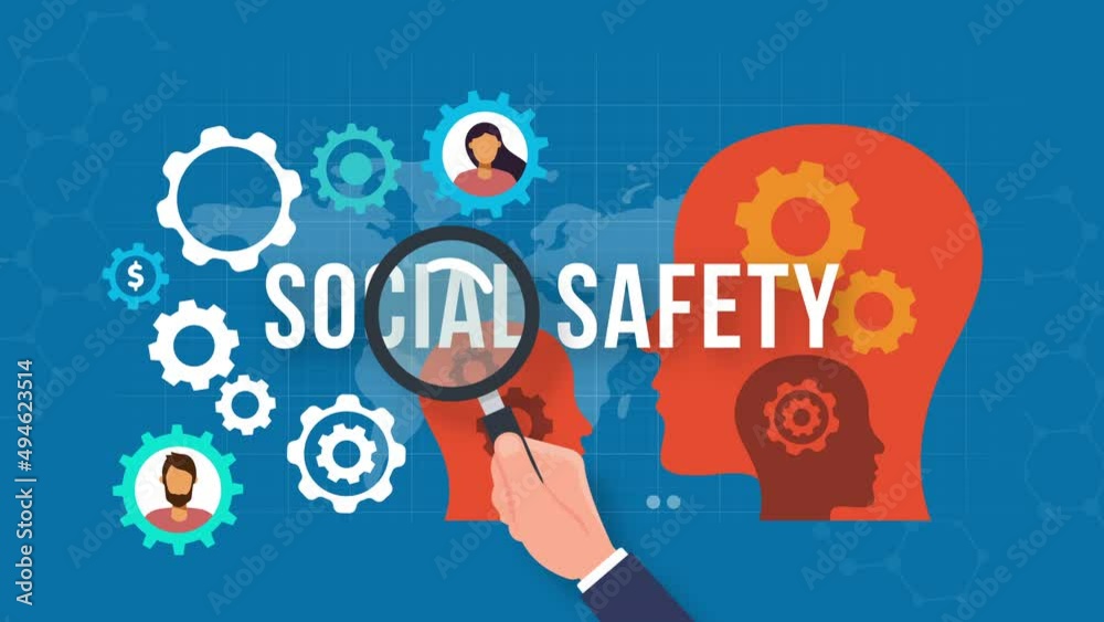 social safety concept animation.gears and head thinking.4K motion animation social safety concept animation.gears and head thinking.4K motion animation