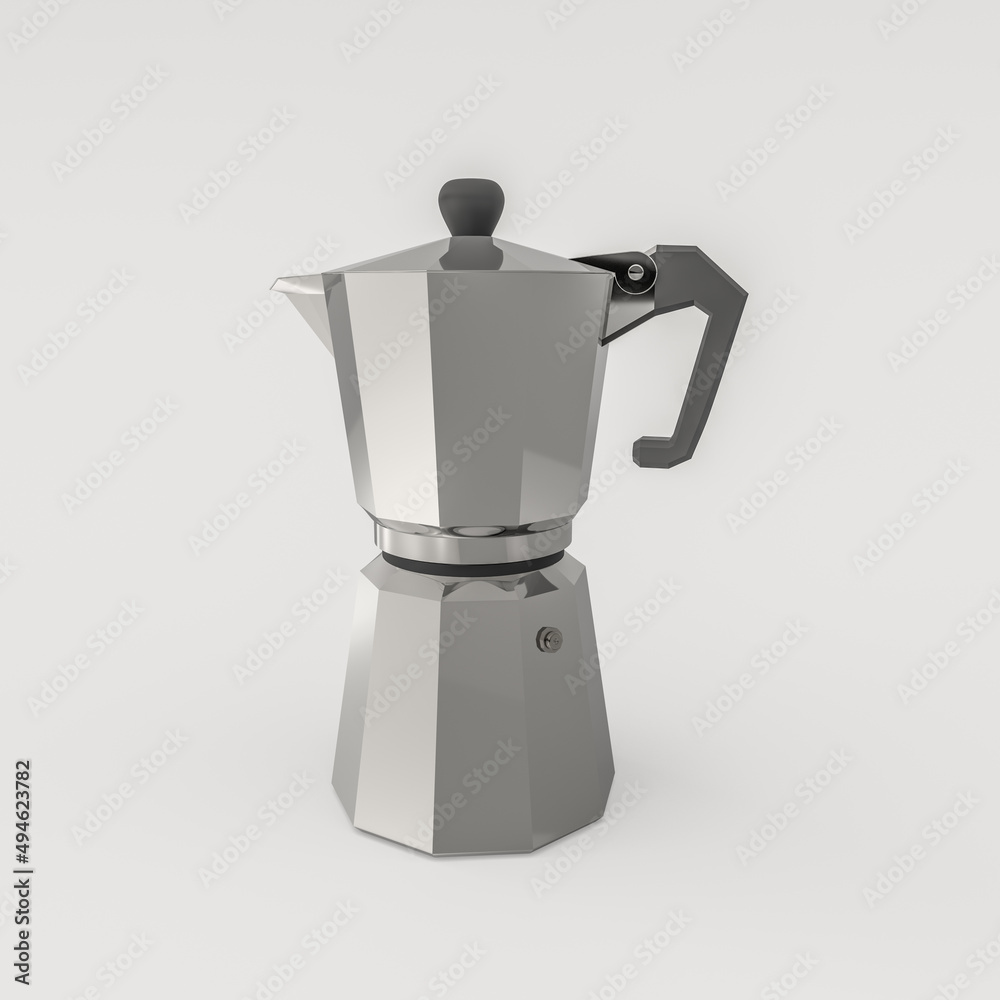 3d render illustration of geyser coffee maker. Modern trendy design. White and black colors. 3d render illustration of geyser coffee maker. Modern trendy design. White and black colors.