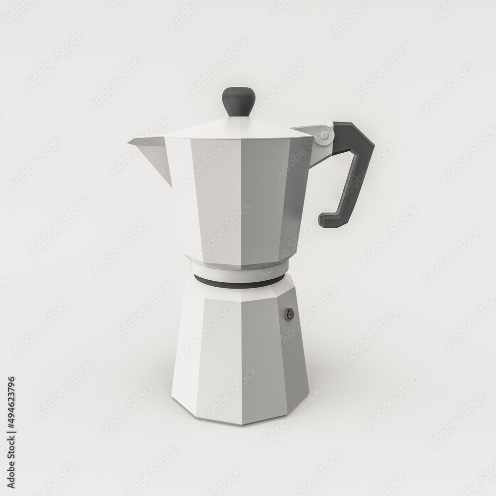 3d render illustration of geyser coffee maker. Modern trendy design. White and black colors. 3d render illustration of geyser coffee maker. Modern trendy design. White and black colors.