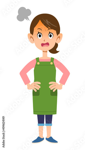 怒るエプロンを着用した女性
