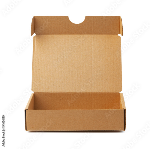 Open brown cardboard box isolated on white