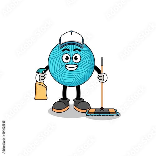 Character mascot of yarn ball as a cleaning services