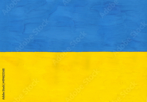 Ukrainian national flag - blue and yellow Painted close up