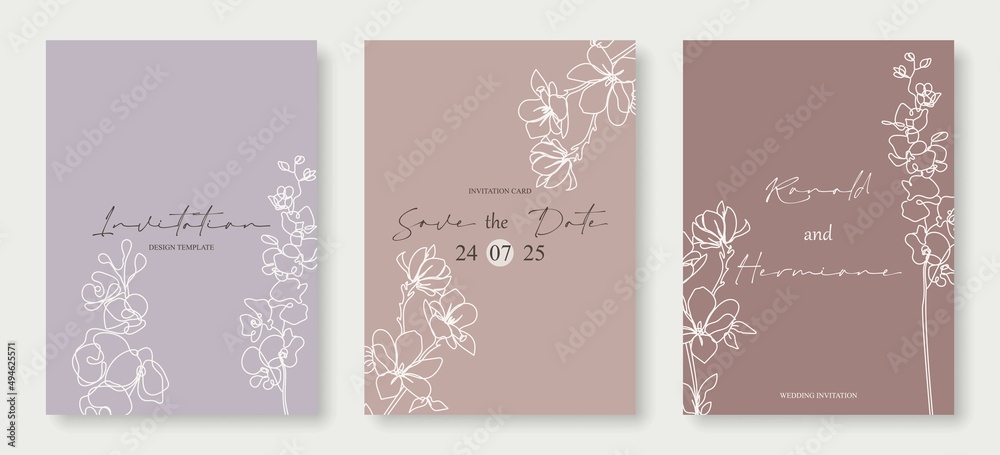 Floral Cards Set for Wedding Invitation, Prints, Social Media. Luxury Floral Trendy Templates Minimalist Style. Set of Flowers Cards in Line Art Style. Hand Drawn Botanical Template Collection