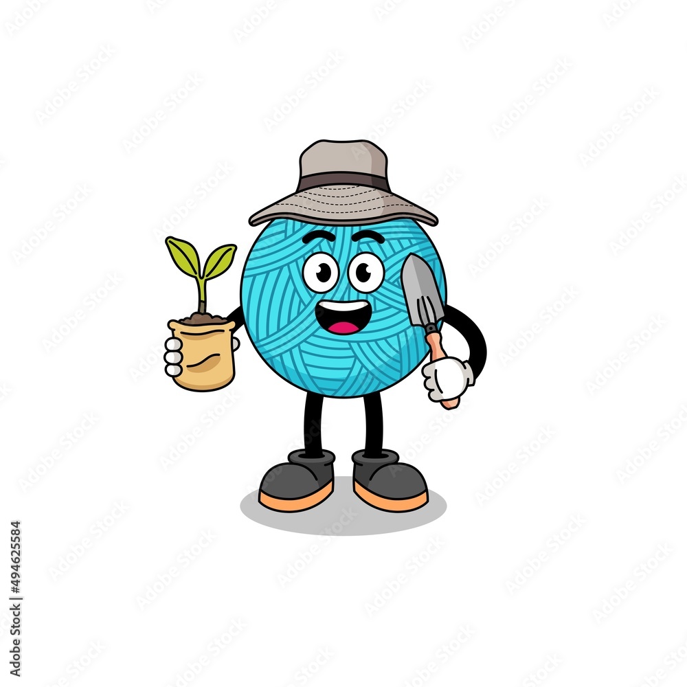 Illustration of yarn ball cartoon holding a plant seed Illustration of yarn ball cartoon holding a plant seed