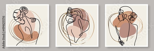 Abstract Woman Body Line Art Vector Drawing Set. Style Templates with Abstract Female Body. Modern Minimalist Simple Linear Style. Beauty Fashion Design 