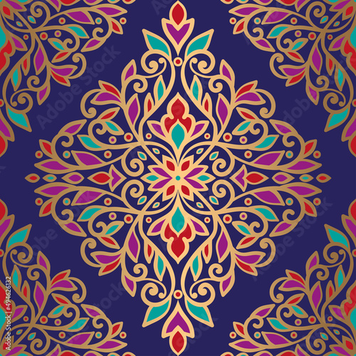 Seamless pattern with mandala ornament. Traditional Arabic, Indian motifs. Great for fabric and textile, wallpaper, packaging or any desired idea.