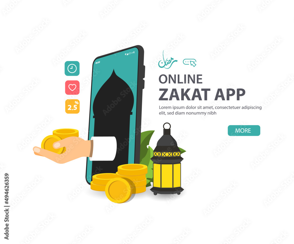 Zakat is a religious obligation, Zakat online is to make easy for muslim to pay Illustration vector Zakat is a religious obligation, Zakat online is to make easy for muslim to pay Illustration vector