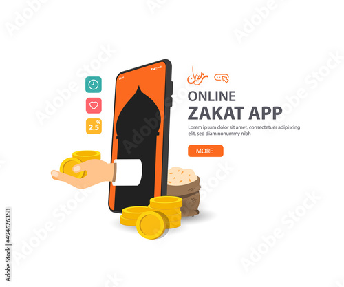 Zakat is a religious obligation, Zakat online is to make easy for muslim to pay Illustration