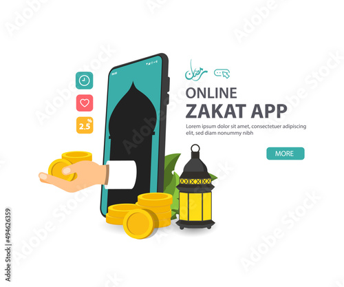 Zakat is a religious obligation, Zakat online is to make easy for muslim to pay Illustration vector